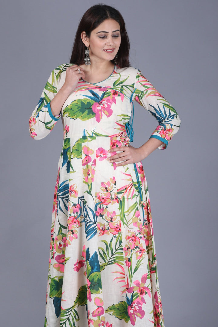 anokherang Combos XS Floral Burst Angarakha Anarkali Kurti with Leggings
