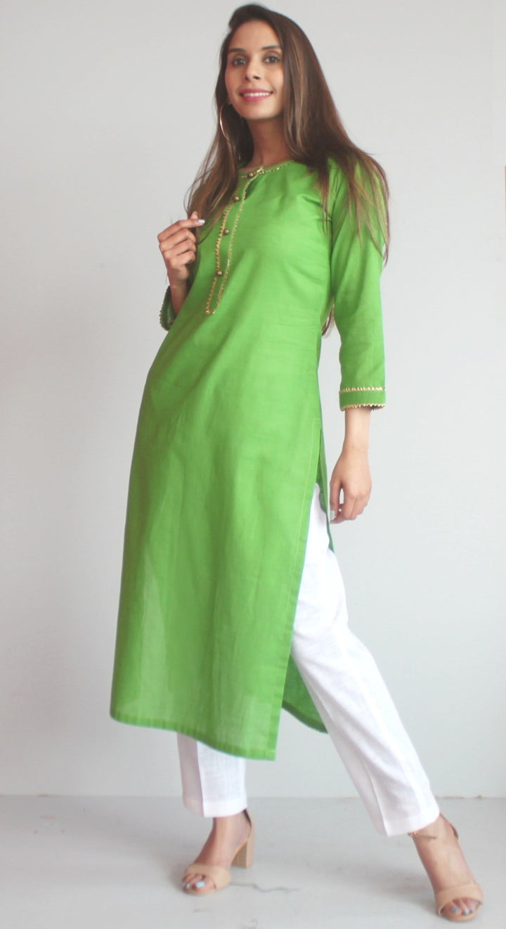 anokherang Combos XS Freedom Green Straight Kurti with White Straight Pants