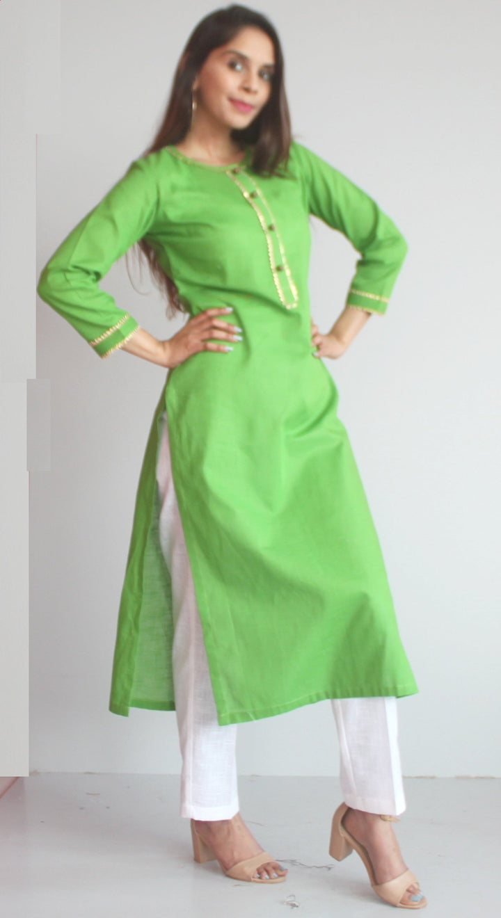 anokherang Combos XS Freedom Green Straight Kurti with White Straight Pants
