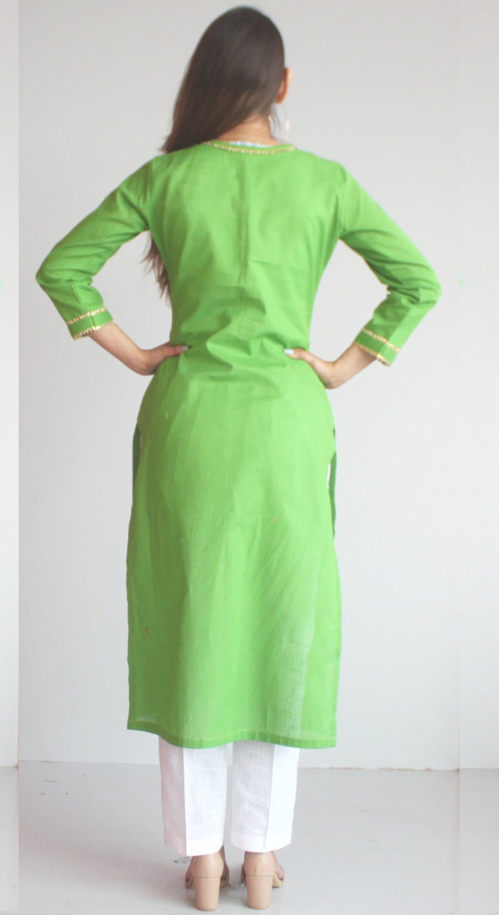 anokherang Combos XS Freedom Green Straight Kurti with White Straight Pants