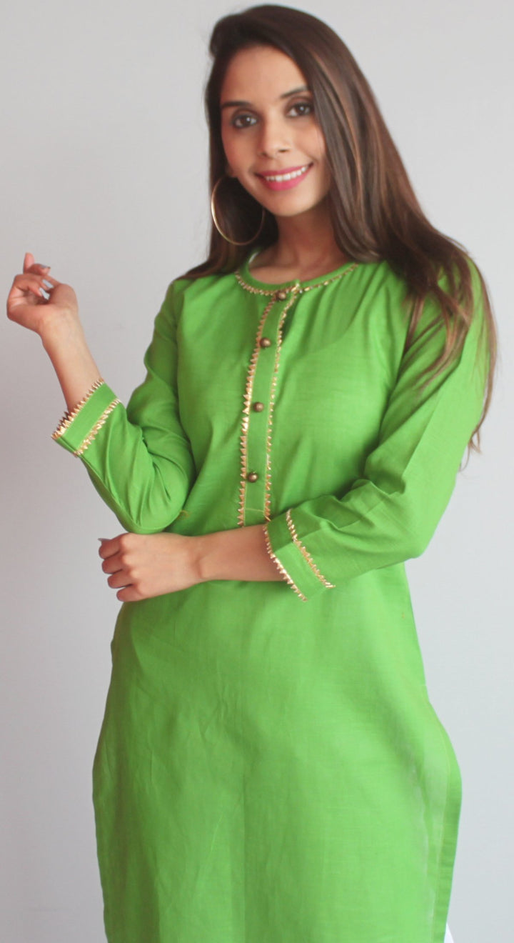 anokherang Combos XS Freedom Green Straight Kurti with White Straight Pants