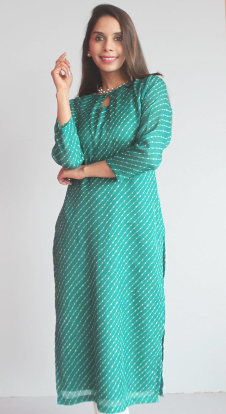 anokherang Combos XS Green Kota Leheriya Straight Kurti with Pants