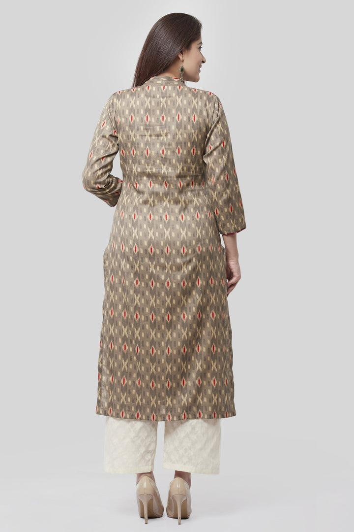 anokherang Combos XS Ikkat Jacket Style Printed Kurti with Straight Self Handloom Palazzo