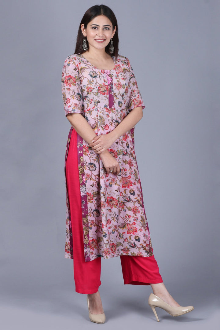 anokherang Combos XS Lavender Burst Floral Kurti with Straight Pants