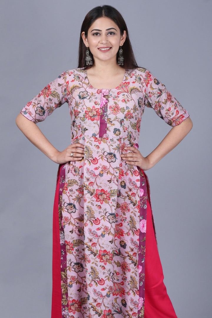 anokherang Combos XS Lavender Burst Floral Kurti with Straight Pants