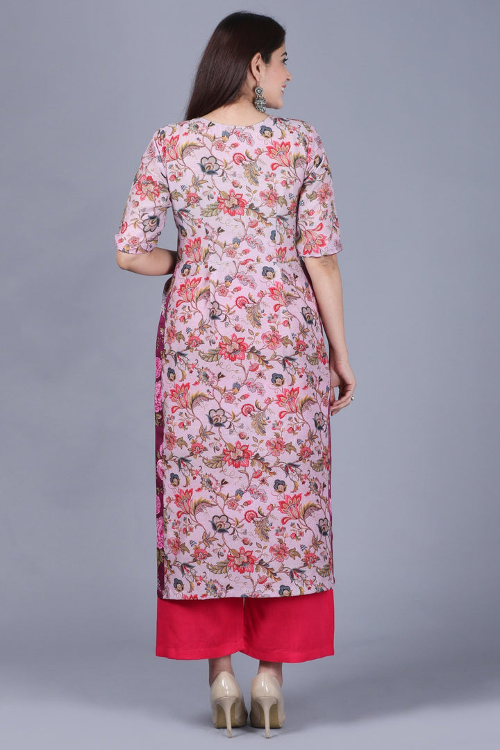 anokherang Combos XS Lavender Burst Floral Kurti with Straight Pants