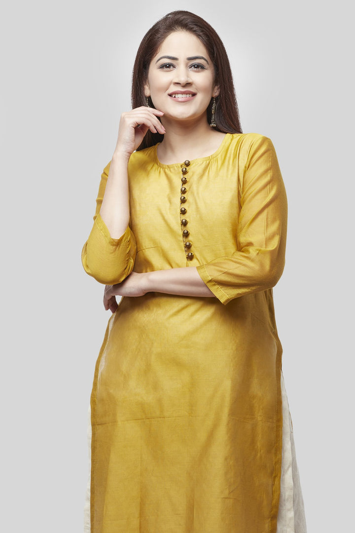anokherang Combos XS Medallion Double Layer Chanderi Kurti with Self Print Straight Palazzo