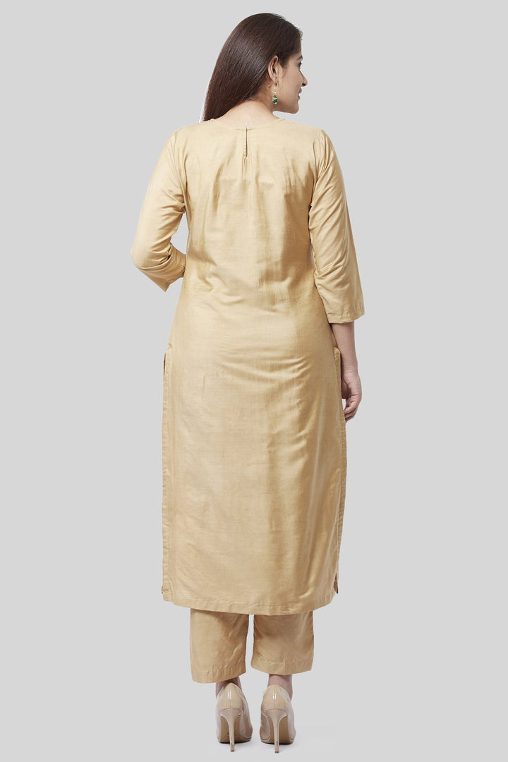 anokherang Combos XS Mellow Gold Embroidered Kurti and Straight Pants with Mellow Sequenced Net Dupatta