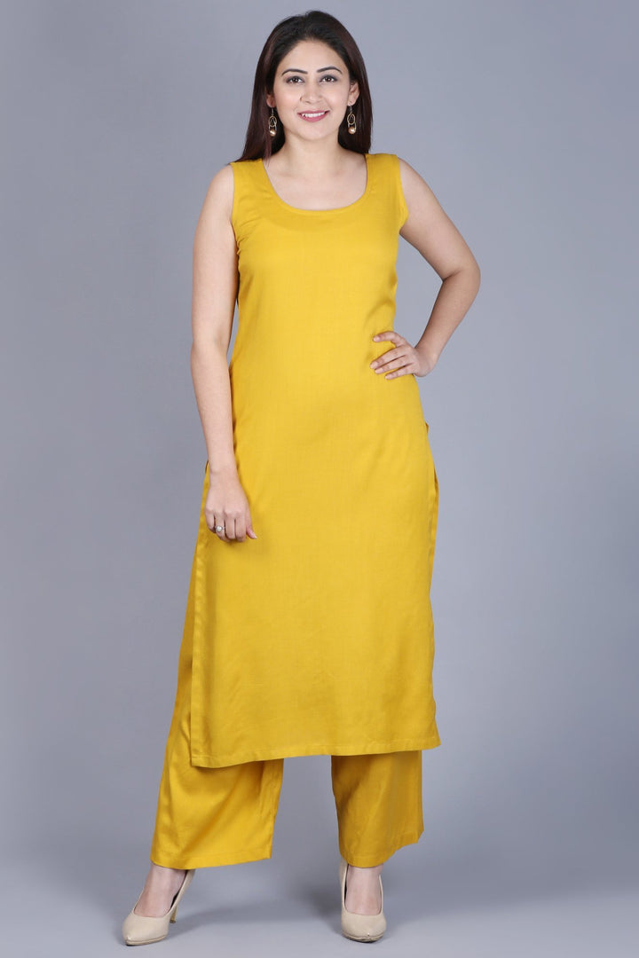 anokherang Combos XS Mustard Fire Straight Rayon Kurti with Straight Palazzo
