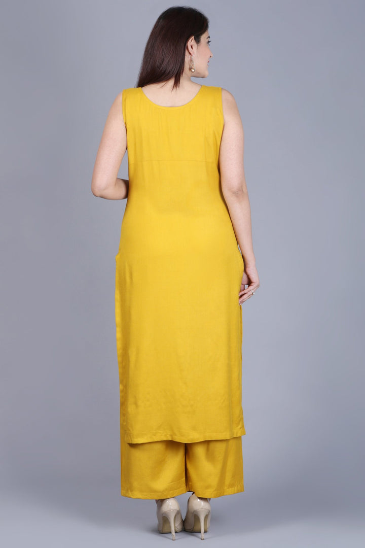 anokherang Combos XS Mustard Fire Straight Rayon Kurti with Straight Palazzo