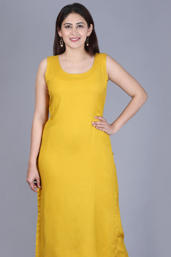 anokherang Combos XS Mustard Fire Straight Rayon Kurti with Straight Palazzo