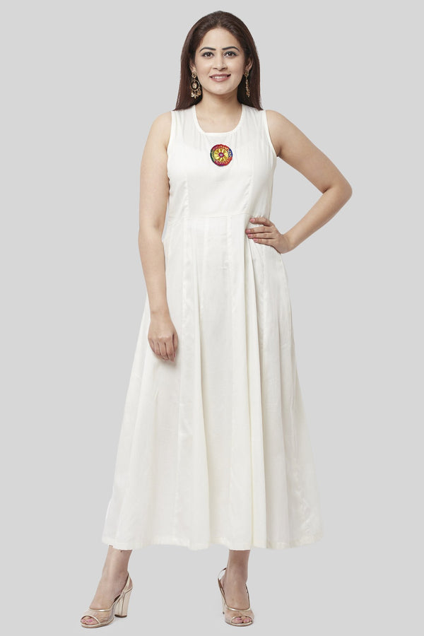 anokherang Combos XS Off-White Kutch Flared Sleeveless Dress