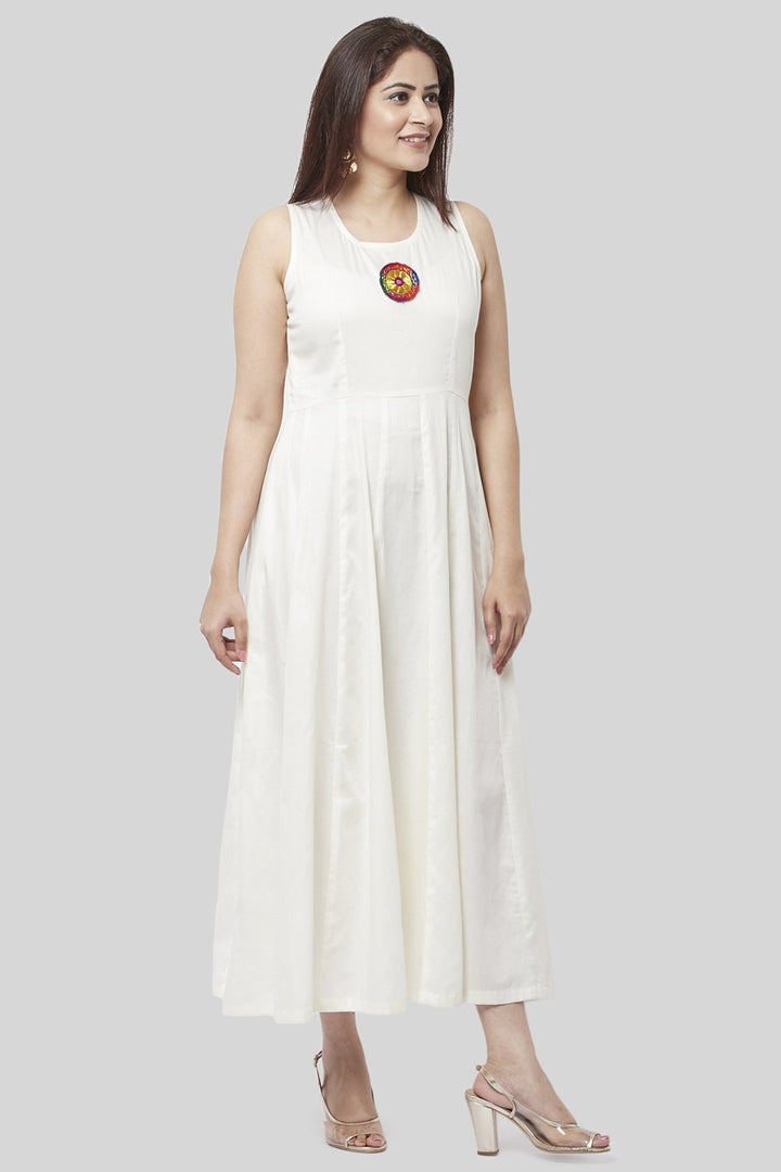 anokherang Combos XS Off-White Kutch Flared Sleeveless Dress
