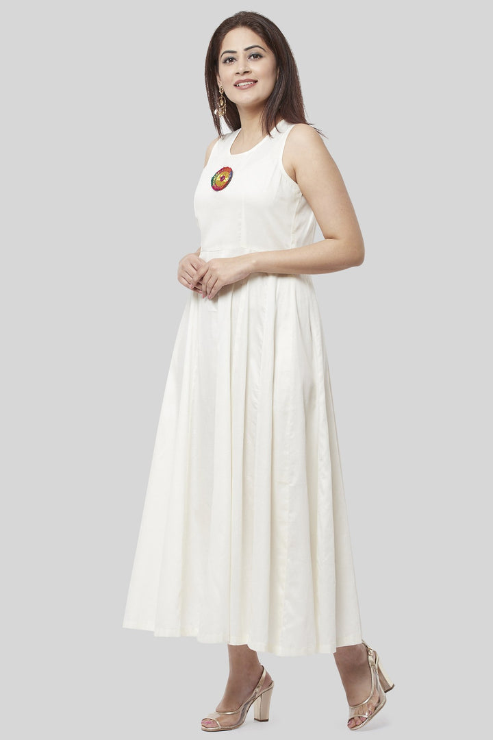anokherang Combos XS Off-White Kutch Flared Sleeveless Dress