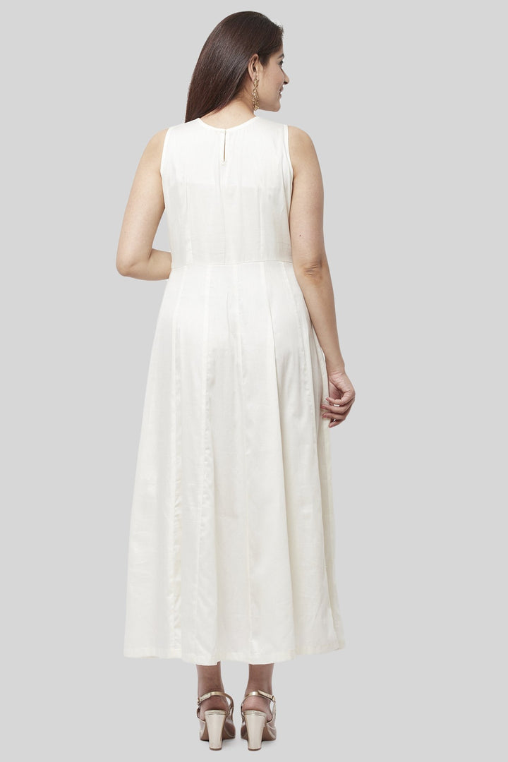 anokherang Combos XS Off-White Kutch Flared Sleeveless Dress
