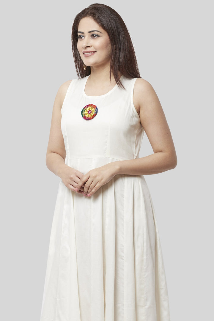 anokherang Combos XS Off-White Kutch Flared Sleeveless Dress