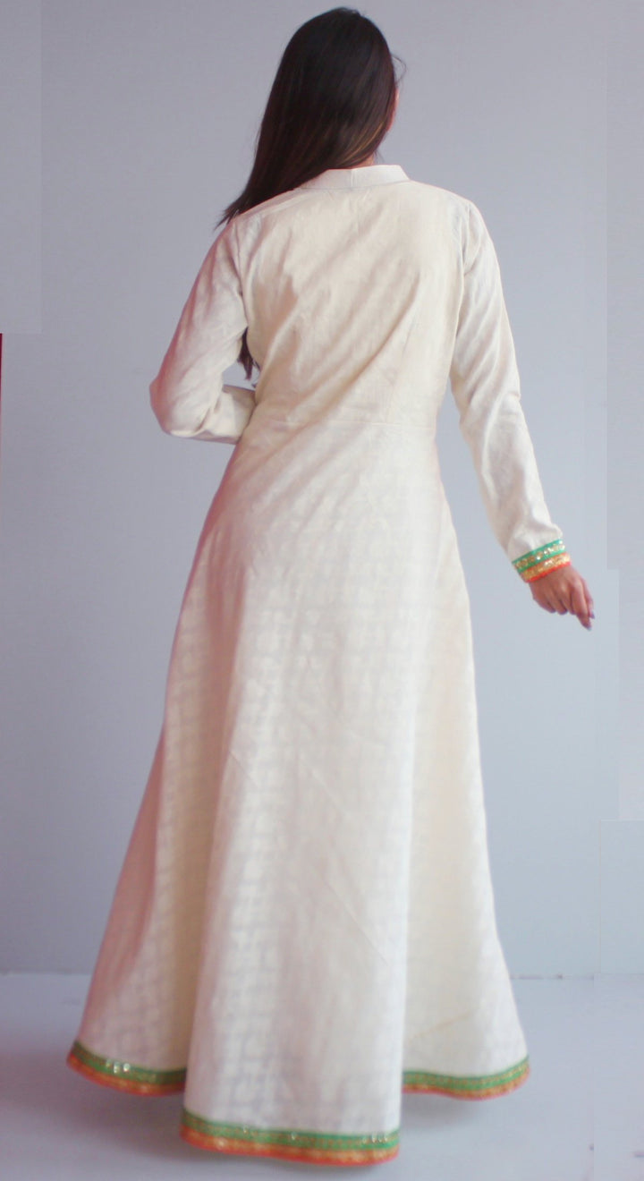 anokherang Combos XS Off-White Self Work Floor Length Kurti