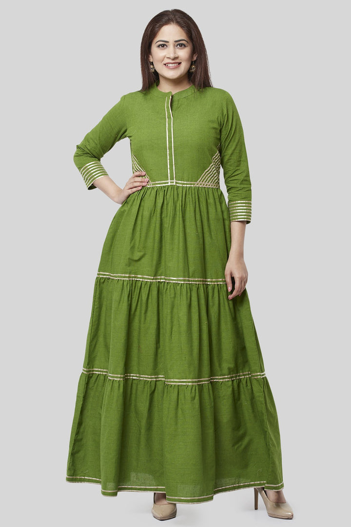anokherang Combos XS Olive Green Gotta Gathered Kurti Dress