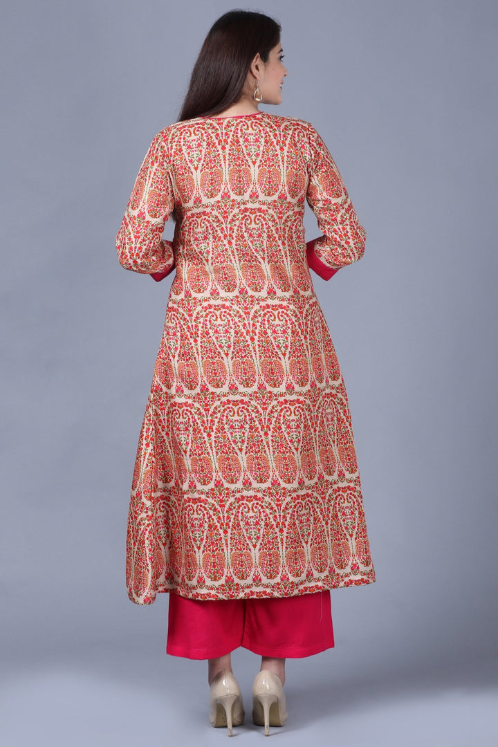 anokherang Combos XS Paisley Printed Jacket Style Flared Kurti with Straight Palazzos