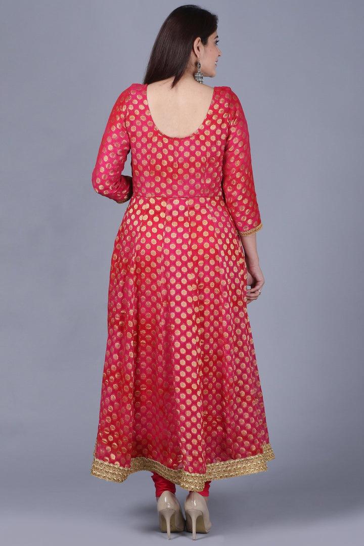 anokherang Combos XS Pink Red Georgette Banarsi Anarkali with Leggings