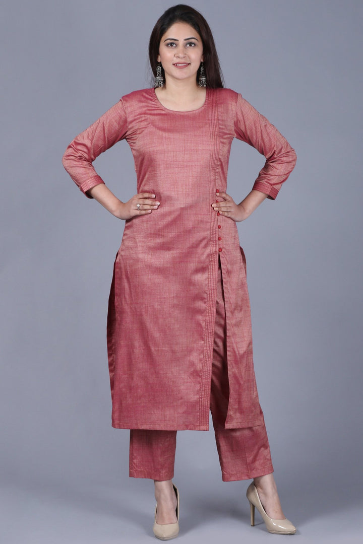 anokherang Combos XS Pinkish Silk Side Slit Kurti with Straight Pants