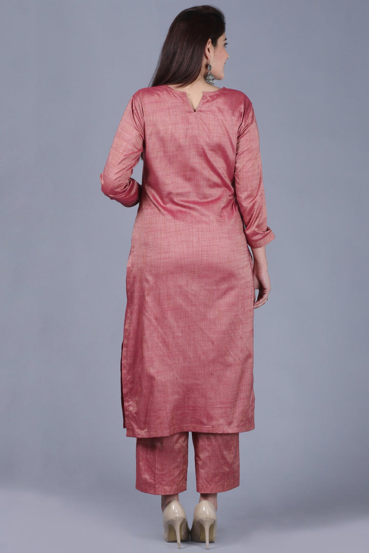 anokherang Combos XS Pinkish Silk Side Slit Kurti with Straight Pants