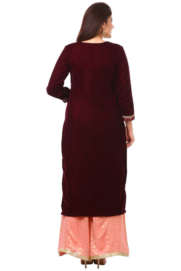 anokherang Combos XS Wine Purple Velvet Kurti