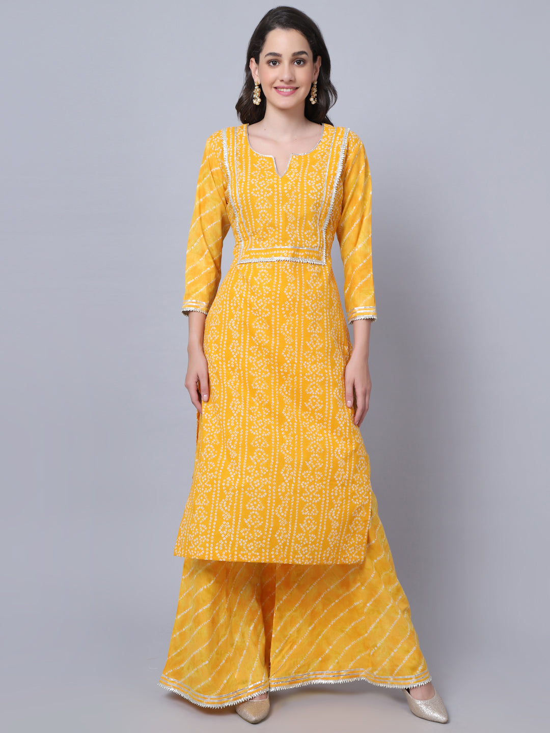 Yellow Casual Wear Embroidered Heavy Rayon Kurti - Palazzo Set