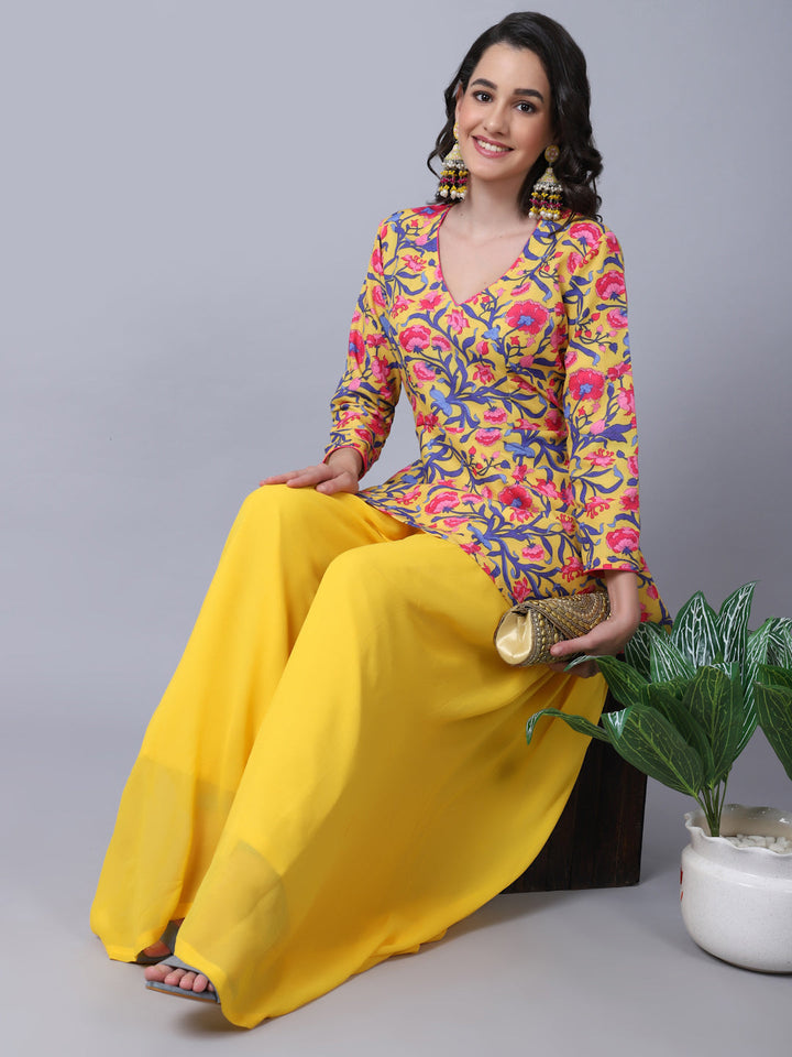 anokherang Combos Yellow Floral Peplum Kurti