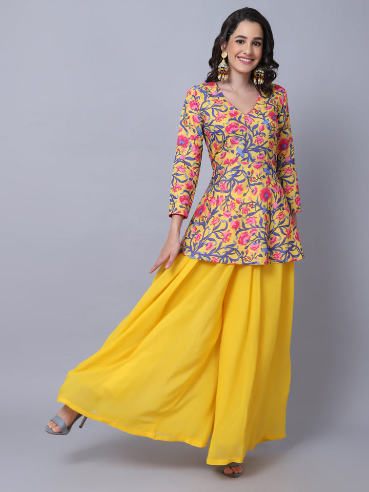 anokherang Combos Yellow Floral Peplum Kurti