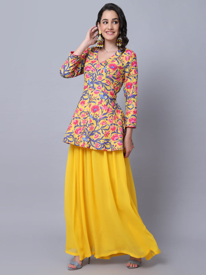 anokherang Combos Yellow Floral Peplum Kurti