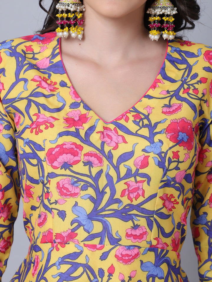 anokherang Combos Yellow Floral Peplum Kurti
