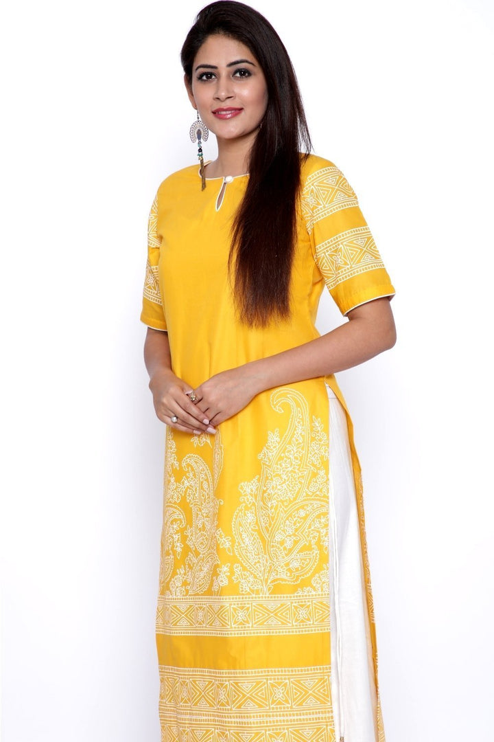 anokherang Combos Yellow Paisley Straight Kurti with Flared Palazzo