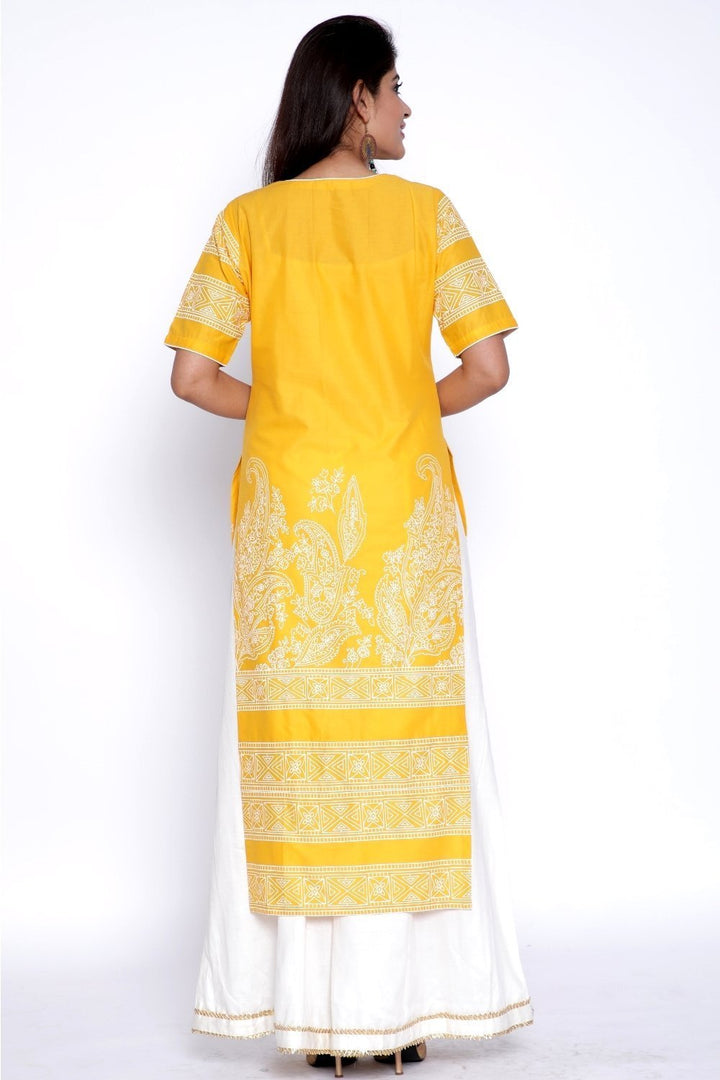 anokherang Combos Yellow Paisley Straight Kurti with Flared Palazzo