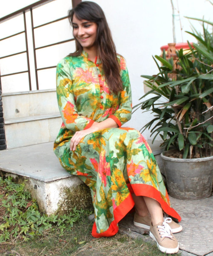 anokherang Dress Green Orange Leaf Ankle length Dress