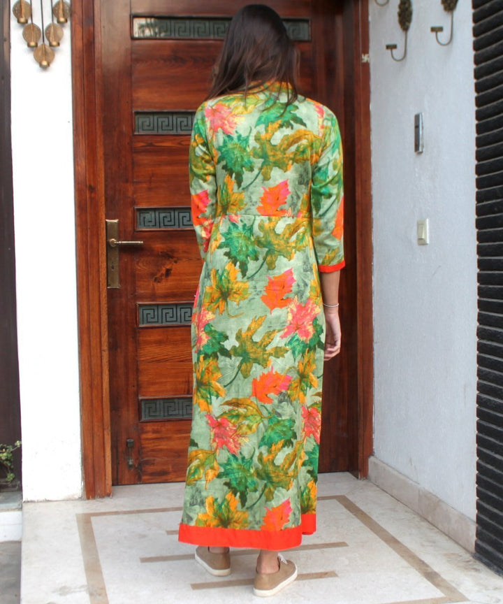 anokherang Dress Green Orange Leaf Ankle length Dress