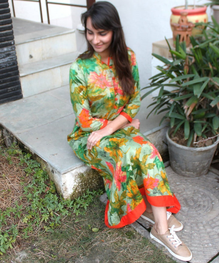 anokherang Dress Green Orange Leaf Ankle length Dress
