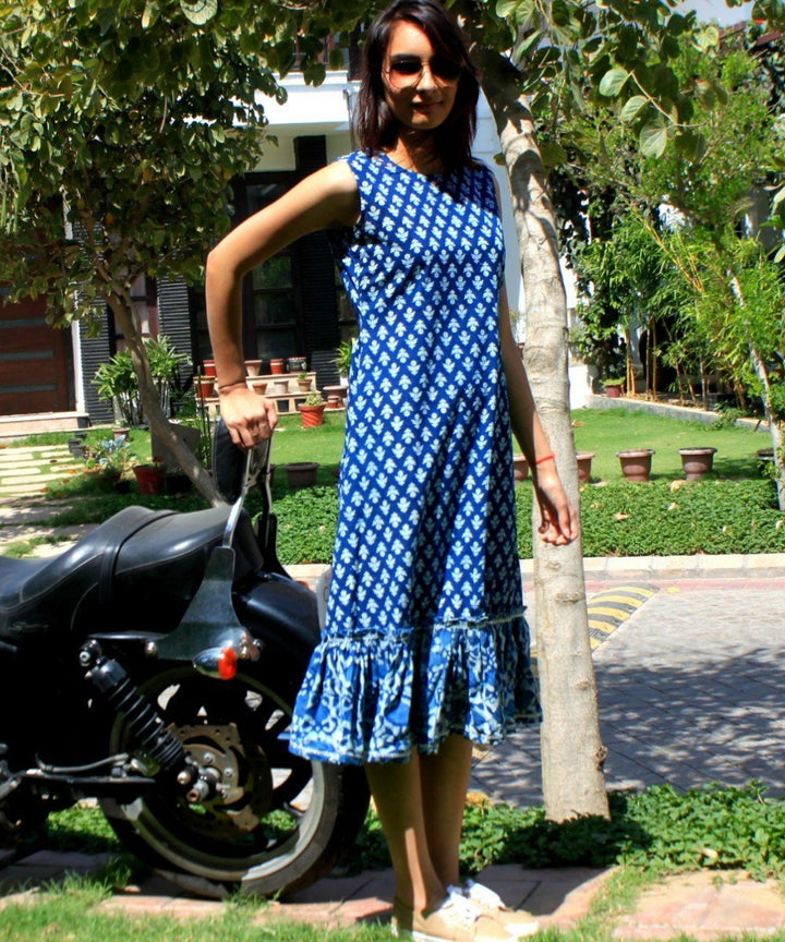 anokherang Dress Indigo Dress with Frills