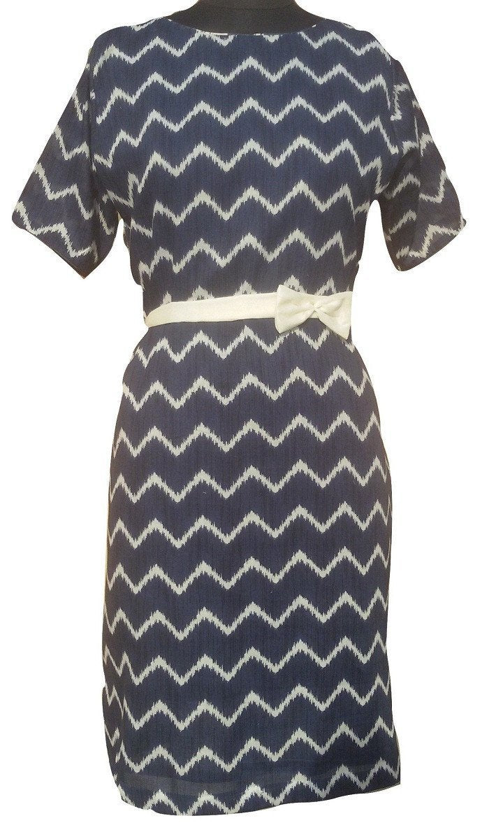 anokherang Dress Ocean Wave Navy Blue and White Cotton Dress