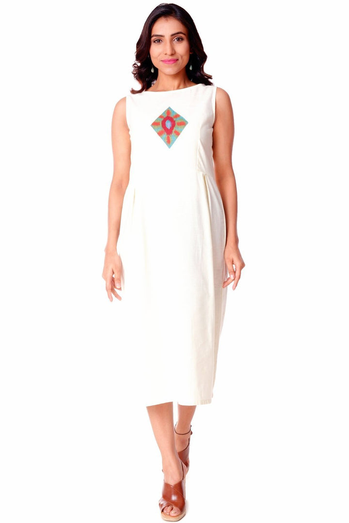 anokherang Dress Off-White Ikkat Straight Dress