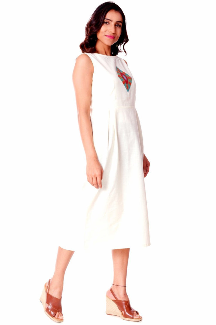 anokherang Dress Off-White Ikkat Straight Dress