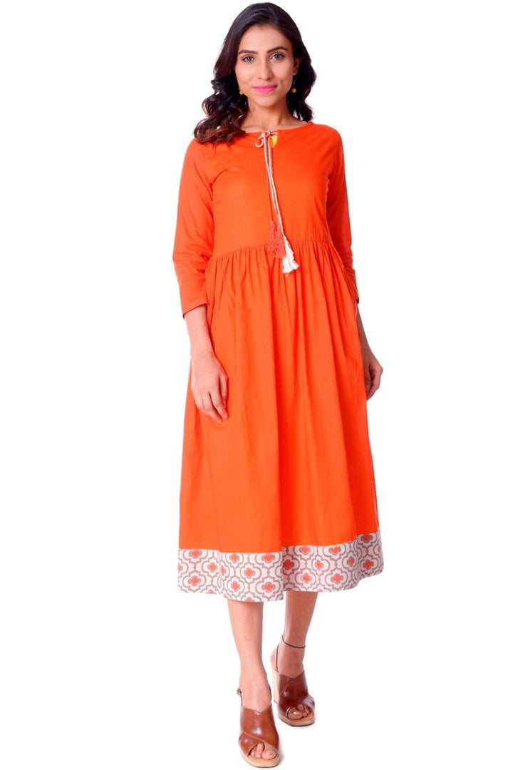 anokherang Dress Orange Gathered Dress with Tassels