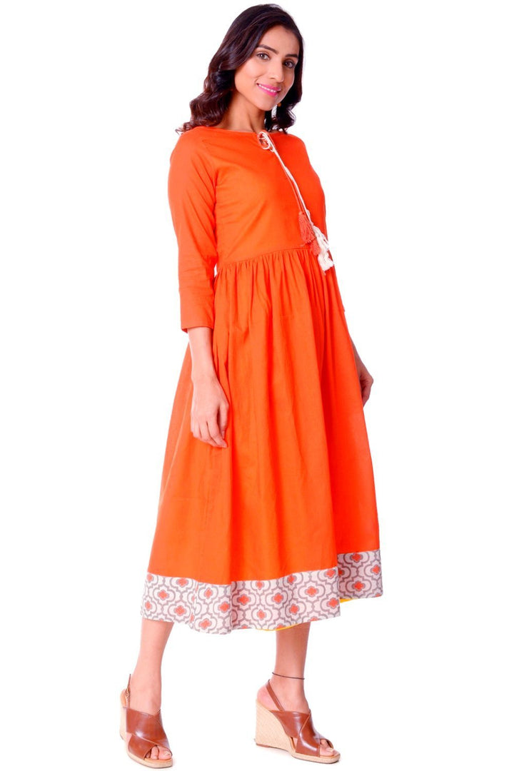 anokherang Dress Orange Gathered Dress with Tassels