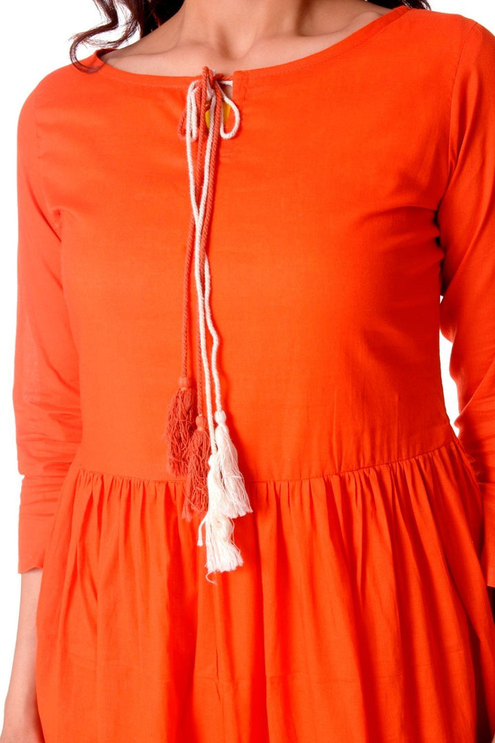 anokherang Dress Orange Gathered Dress with Tassels