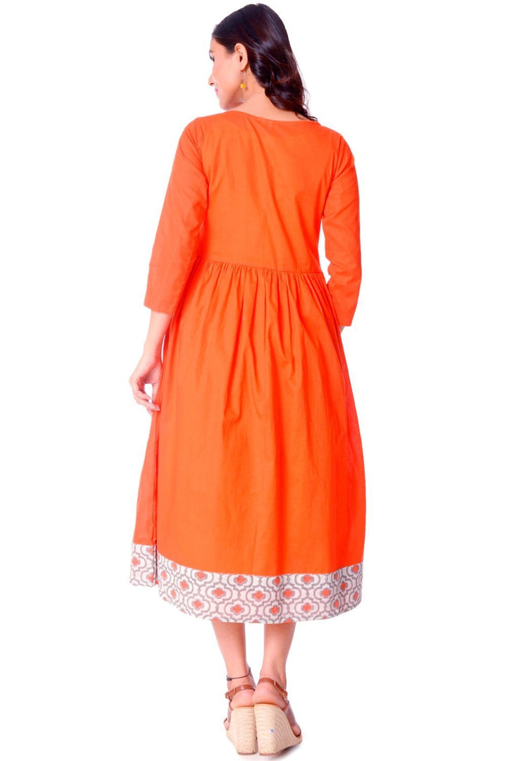 anokherang Dress Orange Gathered Dress with Tassels