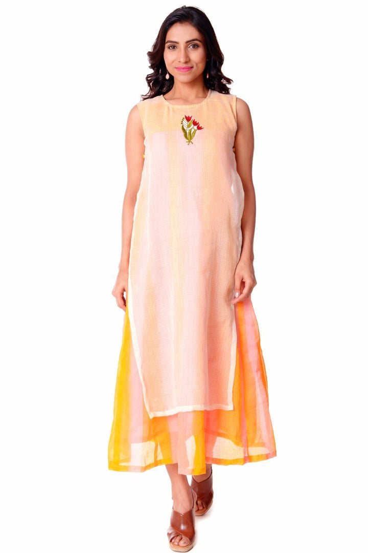 anokherang Dress Pink and Yellow Double Layered Dress