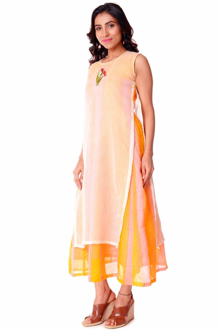 anokherang Dress Pink and Yellow Double Layered Dress