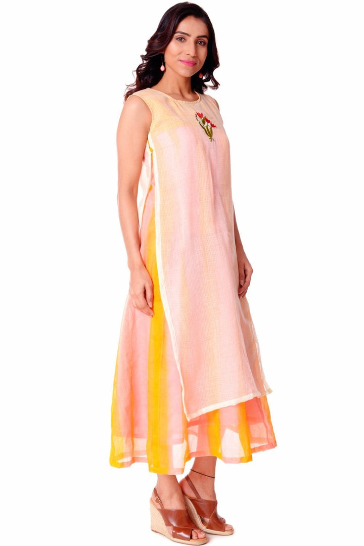 anokherang Dress Pink and Yellow Double Layered Dress
