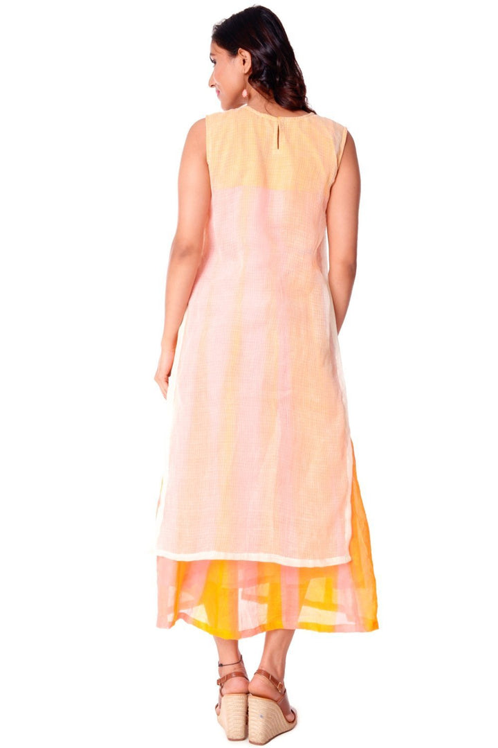 anokherang Dress Pink and Yellow Double Layered Dress