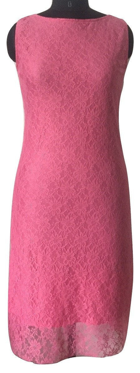anokherang Dress Pink Champagne Lace Net Straight Cut Dress with Boat Neck